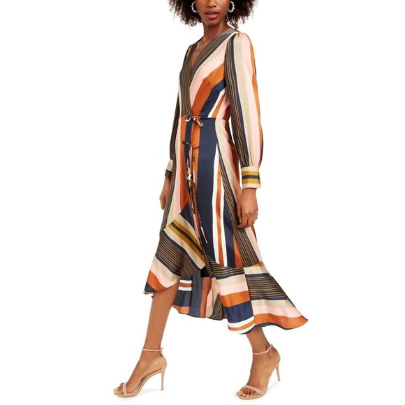 Anthropologie Womens Foxiedox Colorete Asymmetric Striped Wrap Dress Medium NEW - Picture 1 of 16